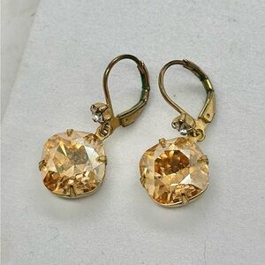 Liz Palacios Gold and Crystal Drop Earrings Leverback Pierced Sparkle
